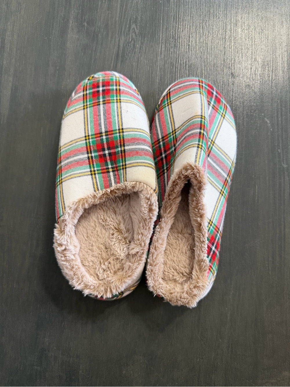 Women’s Christmas Plaid Faux Fur Lined Slippers House Shoes Size Large